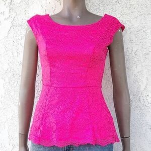 Hot Pink Lace Peplum Top